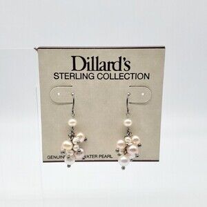 Dillards 925 Silver Freshwater Pearl Dangle Earrings NWT NEW